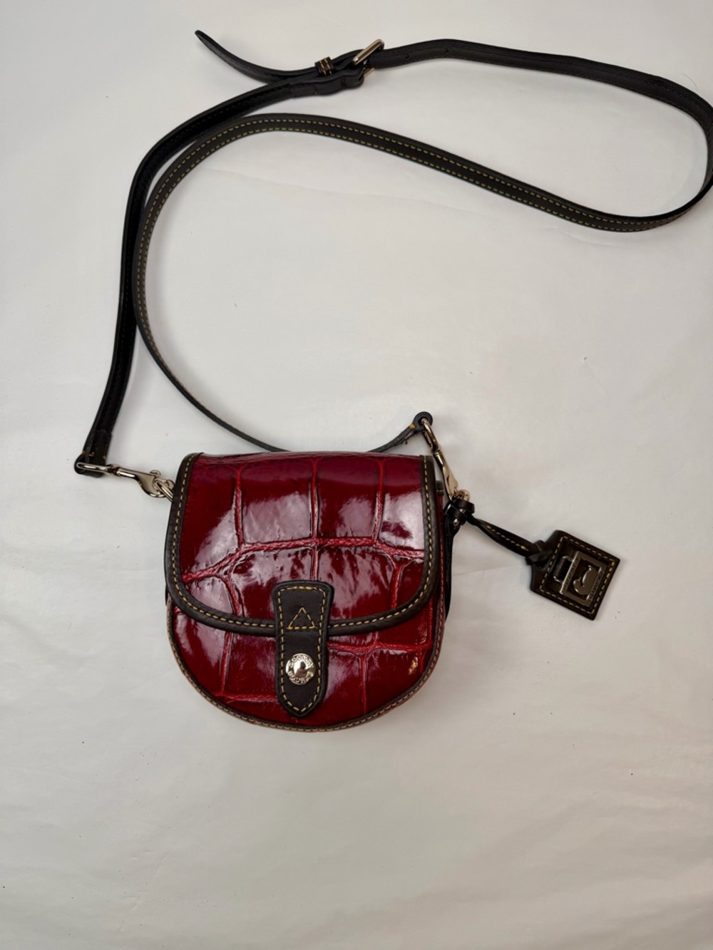Dooney & Bourke Crossbody Purse Small Croc Embossed Flap Bordeaux Red Bag - Picture 12 of 12